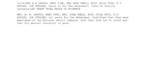 MRS. M. W. CARSON, MARY PIRK,DORA SMALL,JULIA FUSS, R. P. BUTLER & JOE STELKER 152nd to Testify