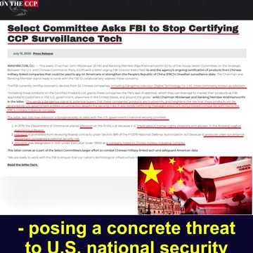 House Select Committee on the CCP urges FBI to stop certifying CCP's surveillance technologies
