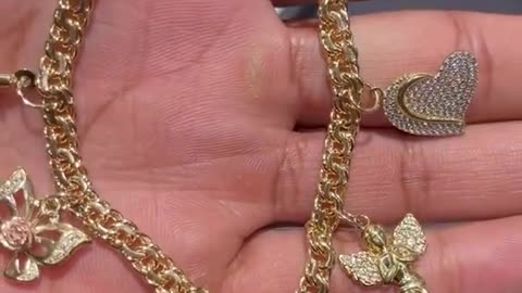 Real 10K Solid Gold Chino Link Charm Bracelet