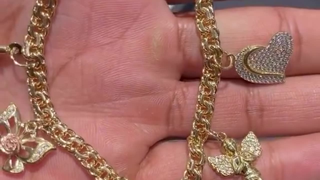 Real 10K Solid Gold Chino Link Charm Bracelet