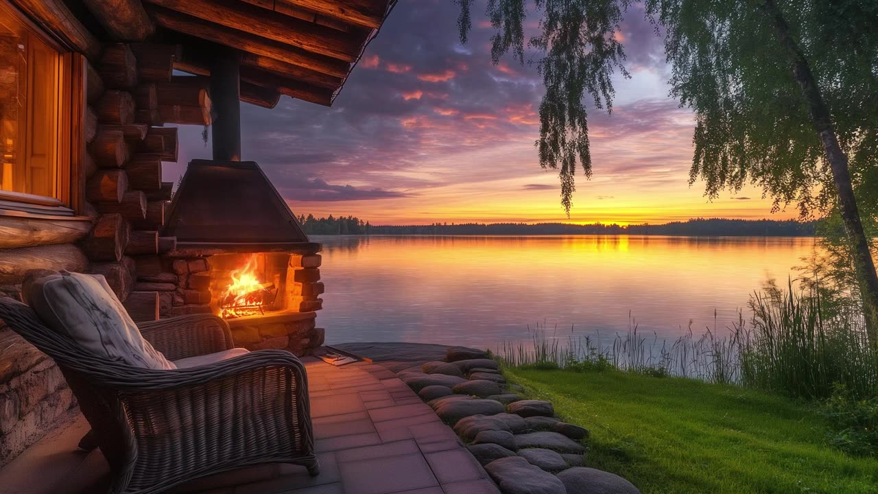 Relaxamento Puro: Pôr do Sol, Som da Natureza e Lareira Aconchegante 🔥🌿🌅✨
