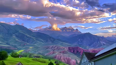 Serene Village Road & Majestic Mountains