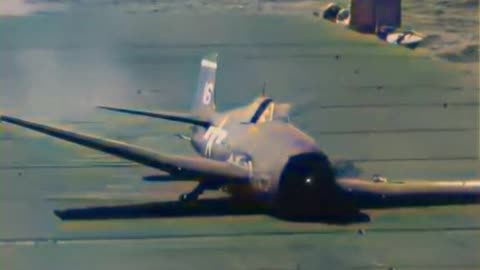 F4U Corsair struggles to land ✈️ WWII carrier deck challenge 🎥 #Colourized