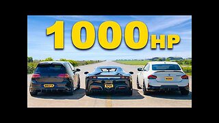 Ferrari SF90 v 1,000hp Golf R & BMW M240i_ DRAG RACE