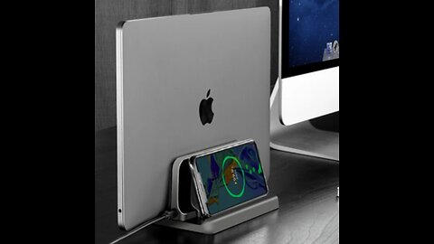 Vertical Laptop Stands, with Wireless Charging Dock & Adjustable Width, for Tablet, Laptop, Notebook