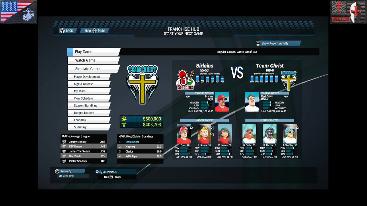 Based Sportsball 2025: Regular Season - Game #110 [Team Christ vs. Sirloins]