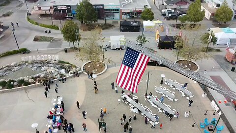 American Flag, Firetruck, Drone Footage