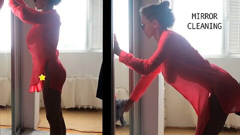 ❤️ Transparent mirror cleaning with Tina in a dress