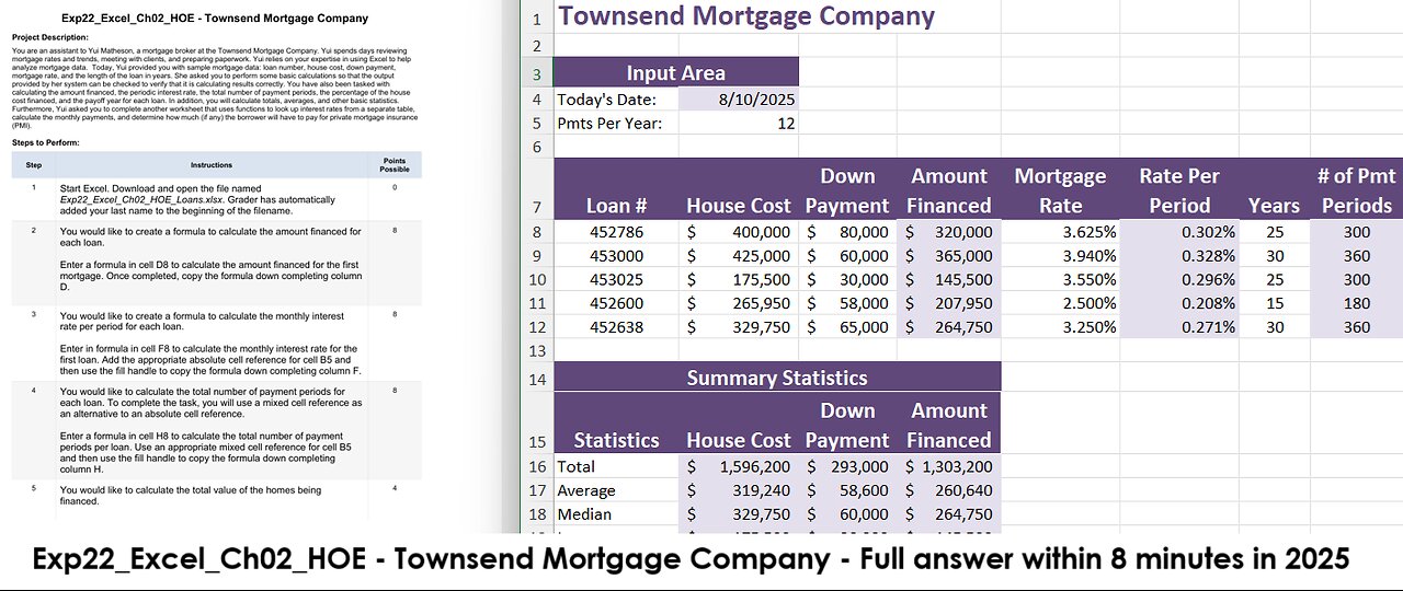 Exp22_Excel_Ch02_HOE - Townsend Mortgage Company - Full answer within 8 minutes in 2025