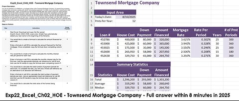 Exp22_Excel_Ch02_HOE - Townsend Mortgage Company - Full answer within 8 minutes in 2025