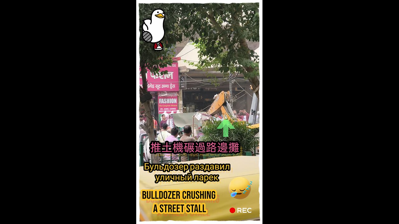 Bulldozer crushing a street stall