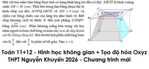 THPT Nguyễn Khuyến 2026: Một vật lưu niệm làm bằng thuỷ tinh có dạng hình lăng trụ đều có đáy