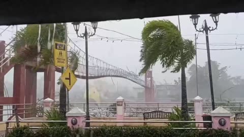 Strong Winds Shake The Hanging Bridge In Camaligan, Camarines Sur, Philippines