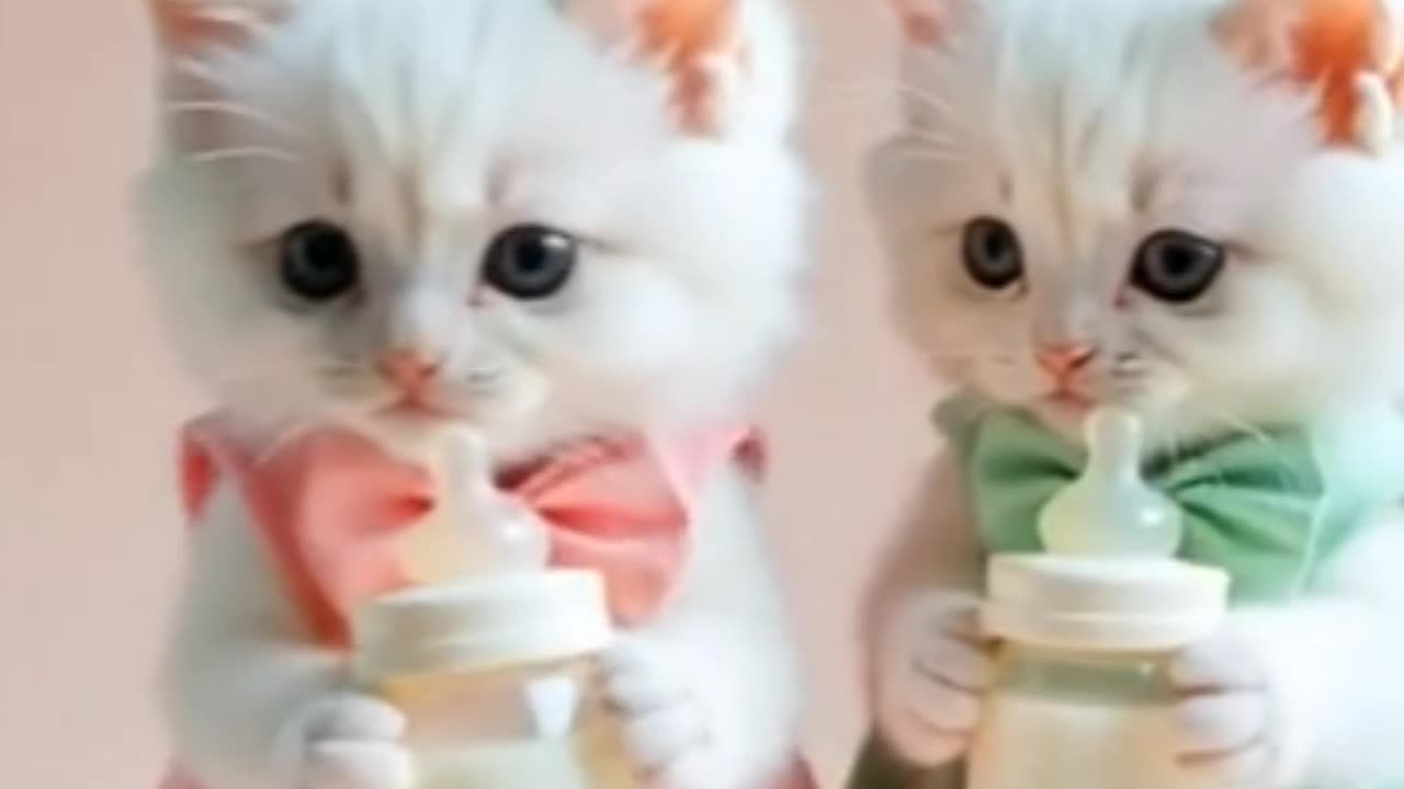 "Cutest Kitten Ever in Overalls with a Milk Bottle! 🐾💛"