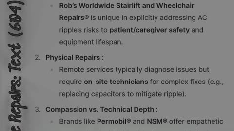 Power Chair repairers offering long-distance repair services with similar expertise in AC ripple?