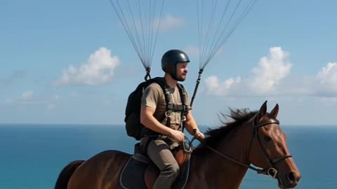 Man skydives on a horse over a beach – wait WHAT? 🐎🪂🌴