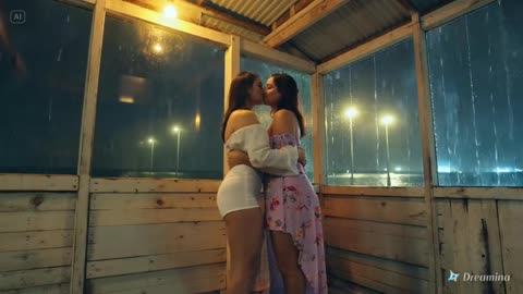 Lesbian kiss between two women in a storm Part 2