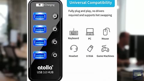 Atolla 4-Port USB 3.0 Hub with 4 Data Ports, 1 Smart Charging Port, Individual O
