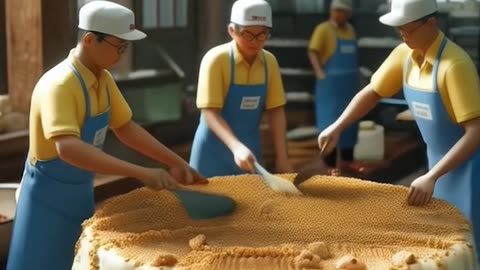 Miniature people group of workers are making a cake #foodcoma #feast