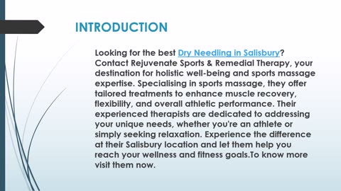 The best Dry Needling in Salisbury.