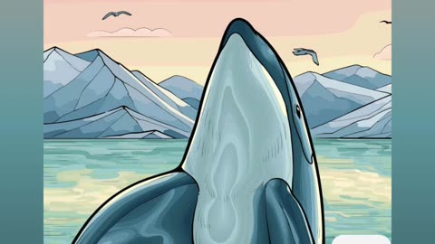 Majestic Whale Breaching Amid Scenic Snowy Mountain Landscape at Sunrise