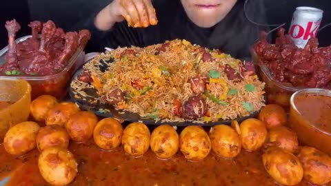 ASMR EATING SPICY CHILLI CHICKEN FRIEDRICE,EGG CURRY,CHICKEN LOLLIPOP _FOOD VIDEOS_