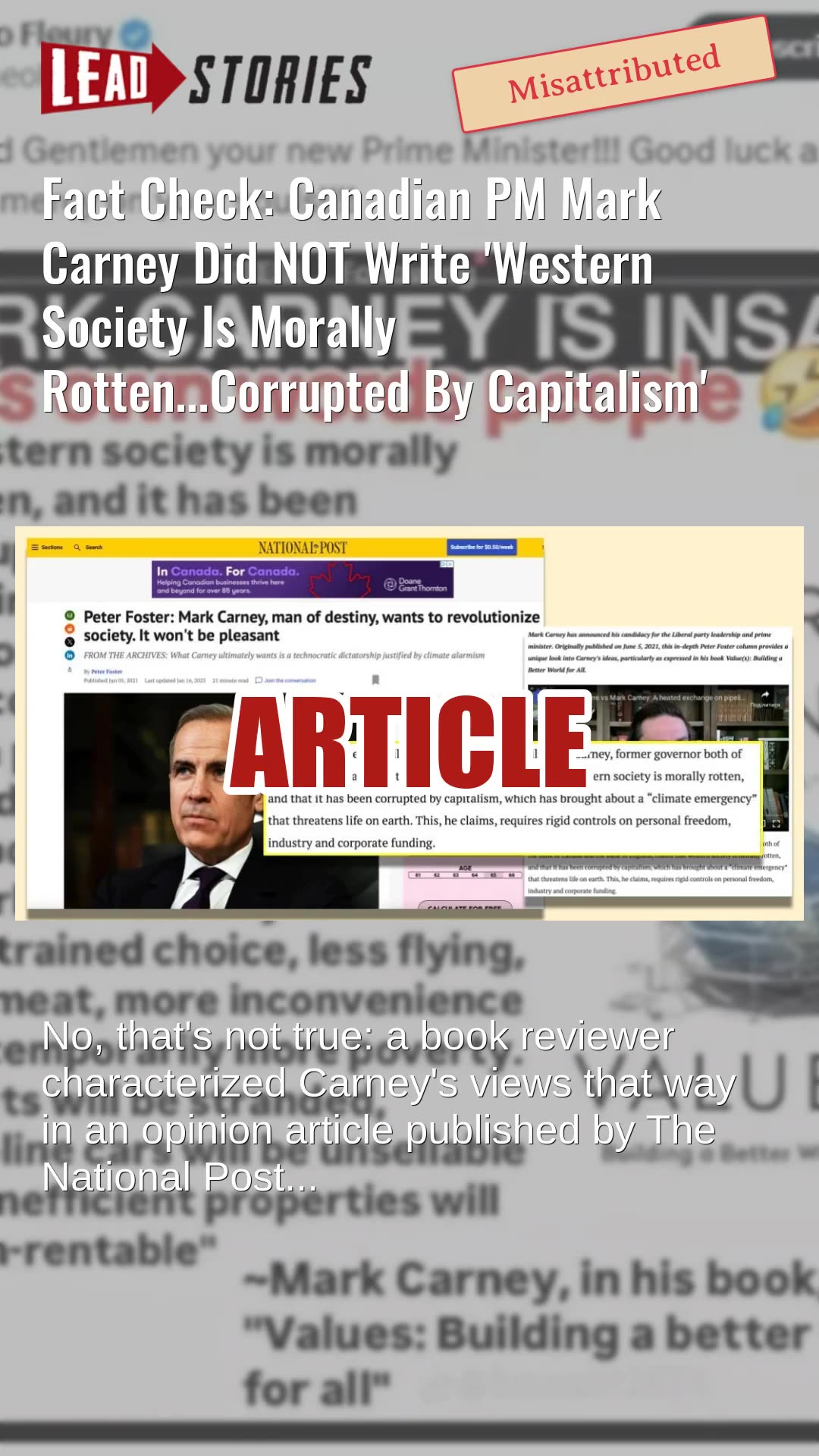 Fact Check: Mark Carney Did NOT Write Western Society Is Morally Rotten...Corrupted By Capitalism