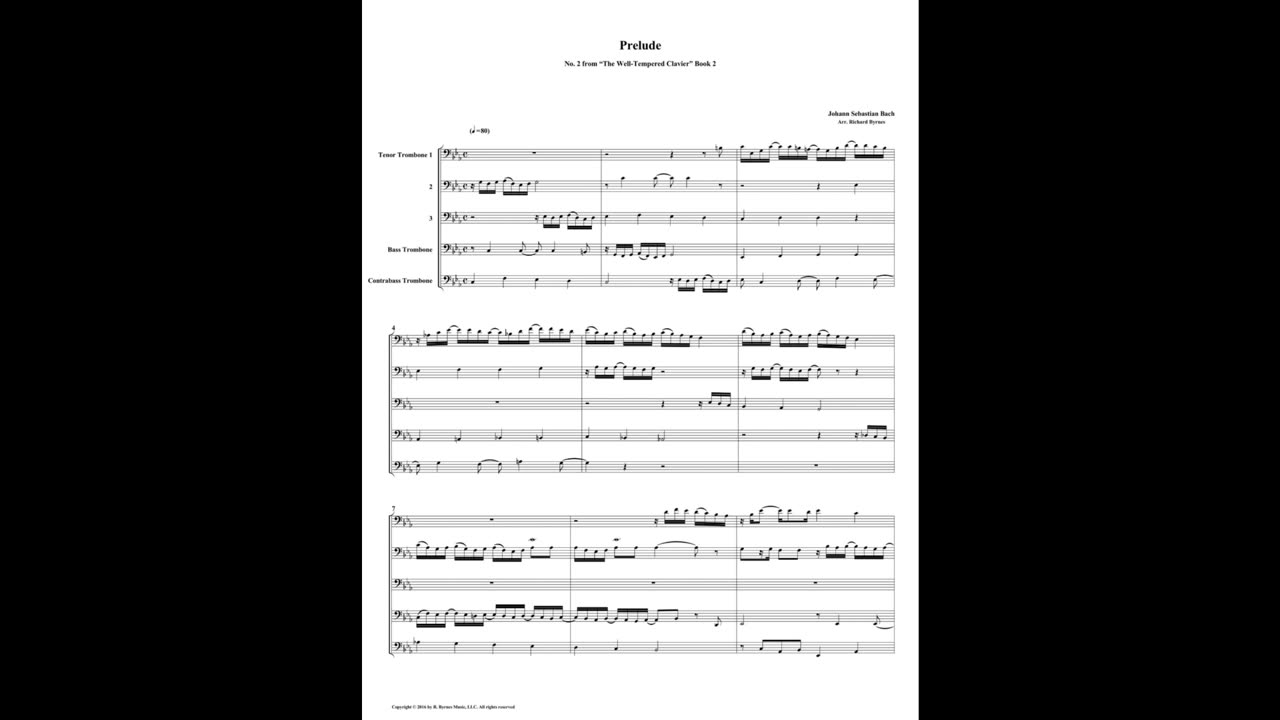 J.S. Bach - Well-Tempered Clavier: Part 2 - Prelude 02 (Trombone Quintet)