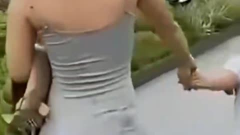The beautiful mother was caught by her son and followed him helplessly