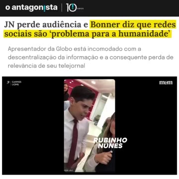 Bonner, vendo a audiência do JN despencar, agora culpa as redes sociais: “problema pra humanidade”! 😂 O problema não é a internet, Bonner… é o fim do monopólio da narrativa!