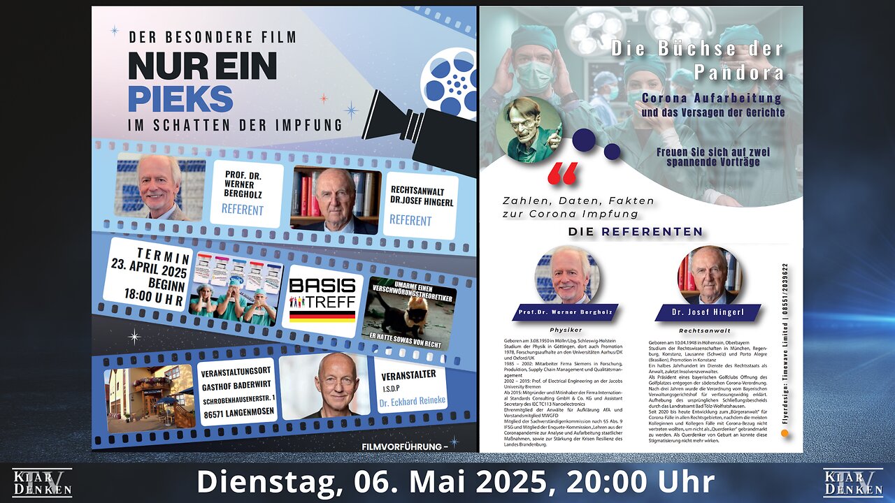 💥🎥Vortrag von Prof. Dr. Werner Bergholz und Dr. jur. Josef Hingerl zum Filmabend "Nur ein Piks"💥