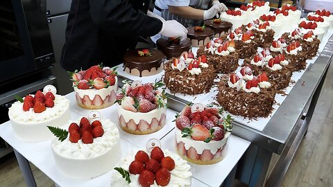 making various fresh cream cake (chocolate, black forest cake, strawberry)