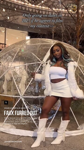 Faux Furred Out Vegan Leather Slim Jacket with Side Slit Skirt❤️‍🔥