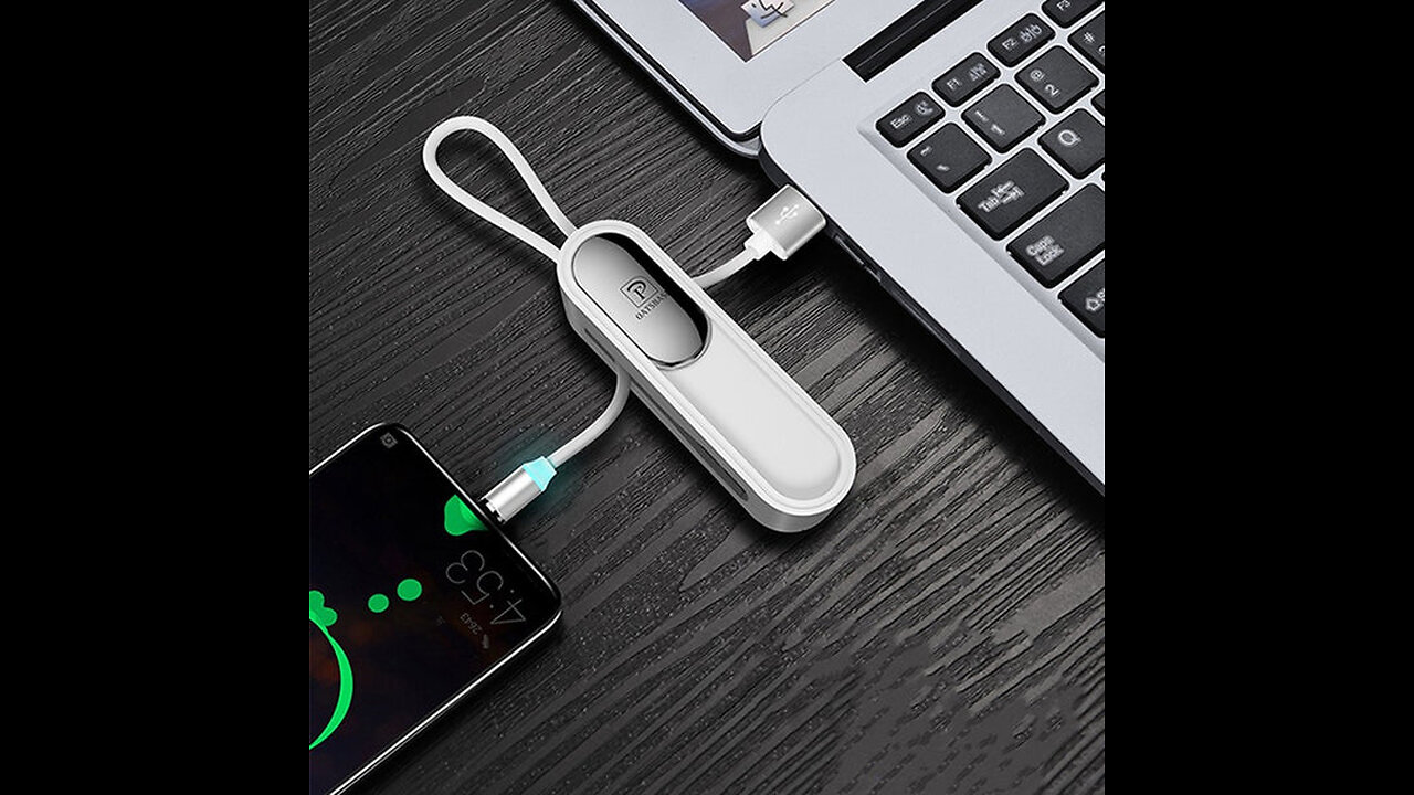 Magnetic Charging Cable with 3 Connectors and Built-in Phone Holder, for iPhone & Android