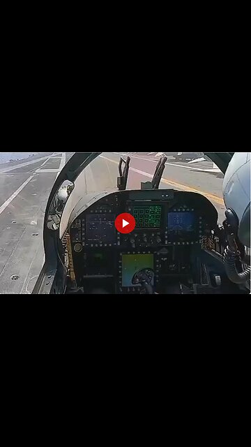 View from inside a F-18 cockpit taking off from an aircraft carrier