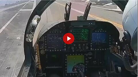 View from inside a F-18 cockpit taking off from an aircraft carrier
