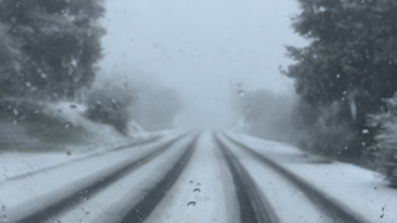 Snowy drive up to North Fork