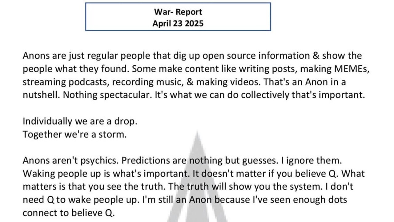 WAR REPORT - APRIL 23 2025 - I KEPT GOING BECAUSE THE WORLD IS WAKING UP