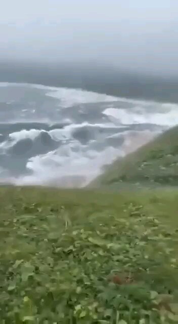 A man who was walking with his dog accidentally recorded tsunami waves on a beach in Russian