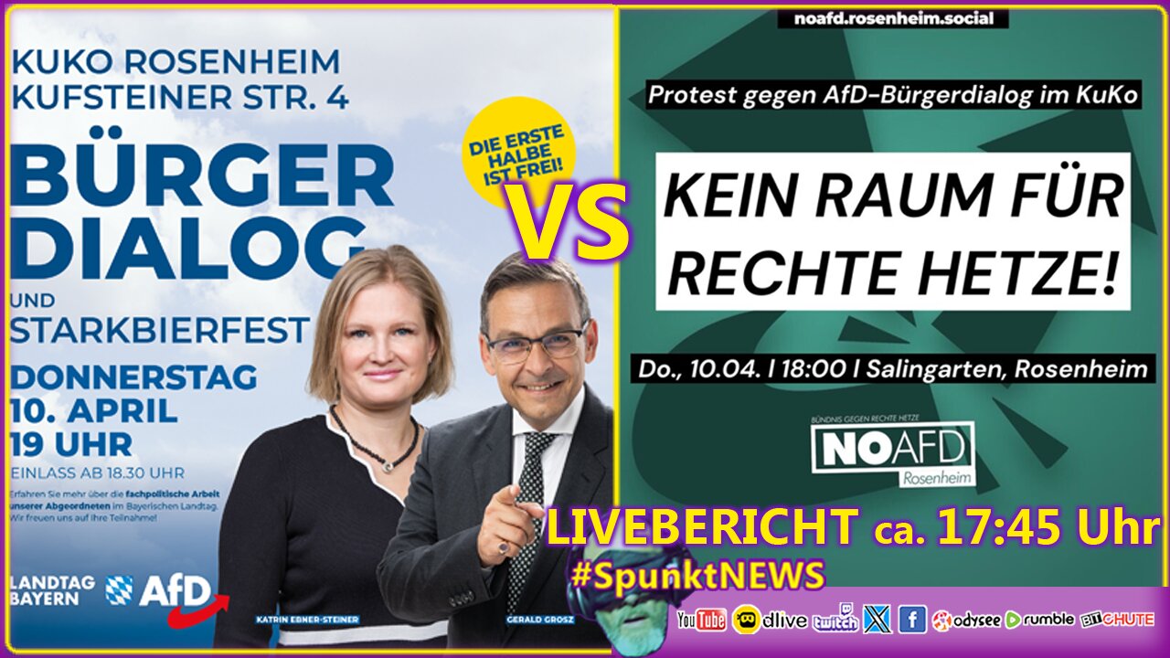 Stress in Rosenheim! AfD Bürgerdialog vs Demo dagegen von mehreren Initiativen gegen Rechts