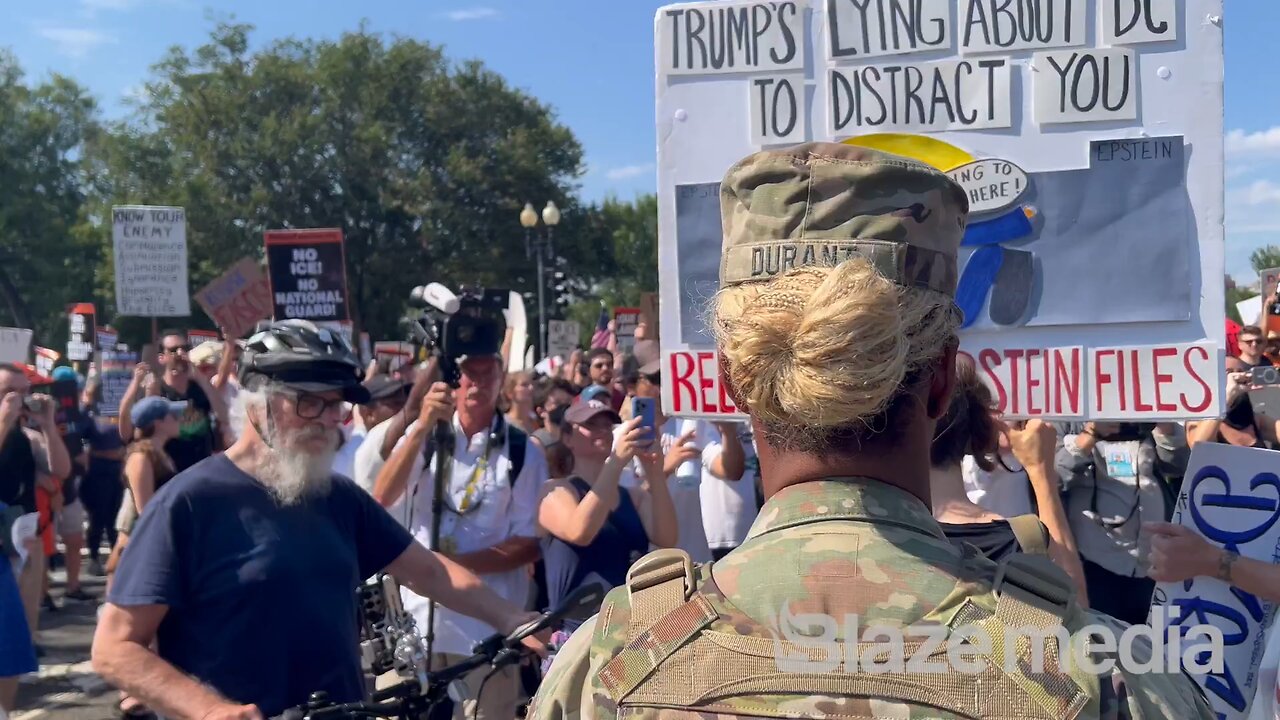 Left-wingers are heckling Washington DC National Guardsmen and trying to get VERY close to them.
