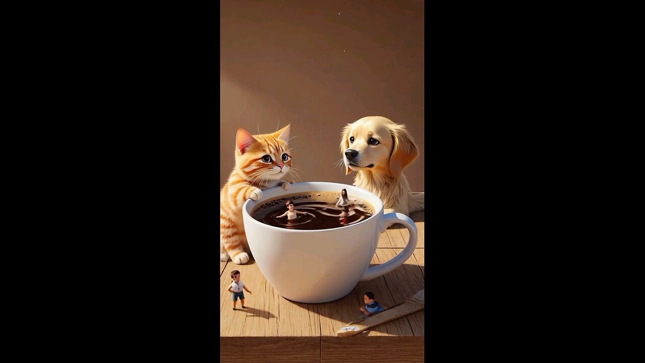 #orangecat and #cutdog mini kids in coffee
