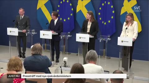 Sweden's Health Minister Elisabet Lann collapses during live press conference