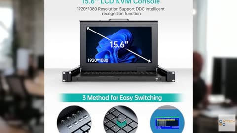 MT-VIKI Rack Mount KVM, 8 Port KVM VGA Switch w/15.6'' LCD Monitor, 1080P, Mount