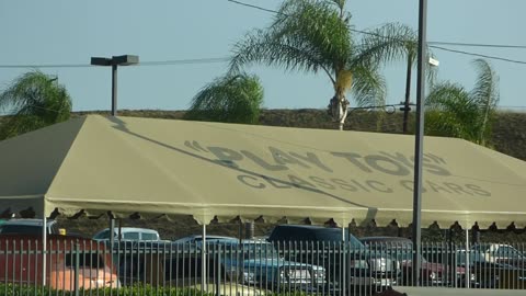 Dad points out a pretty blue truck
