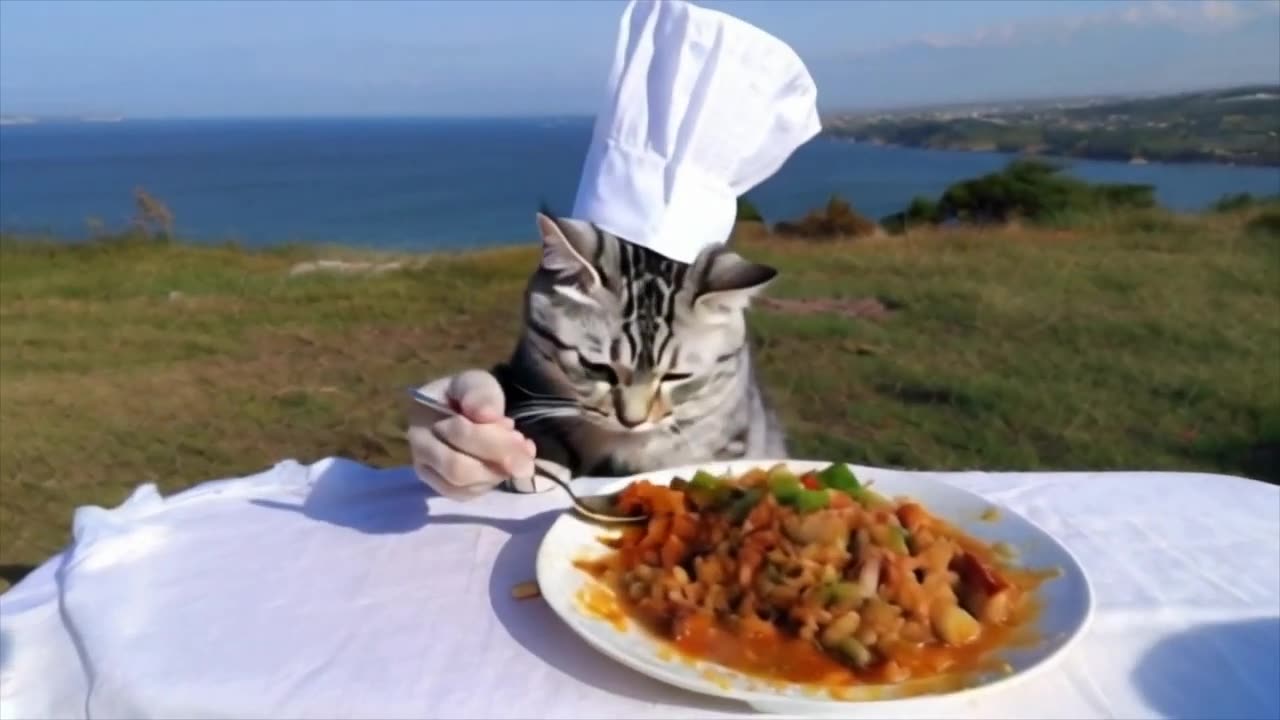 A Funny Cat Chef Makes Curry Rice.【Healing Kitty】
