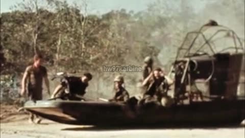 Hurricane Aircat airboats patrolling the Mekong Delta in South Vietnam circa March 1968