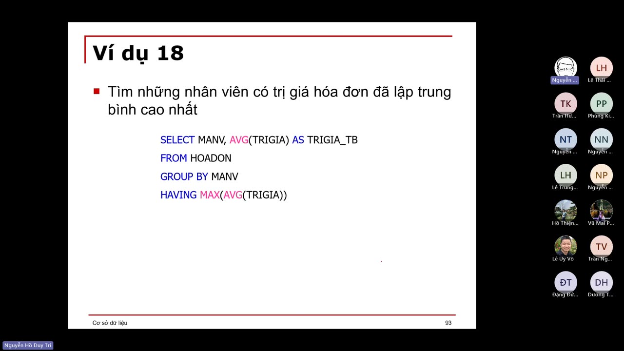 Cơ sở dữ liệu. Buổi 08. SQL hàm kết hợp & gom nhóm
