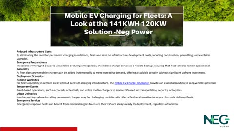 Mobile EV Charging for Fleets: A Look at the 141KWH 120KW Solution -Neg Power
