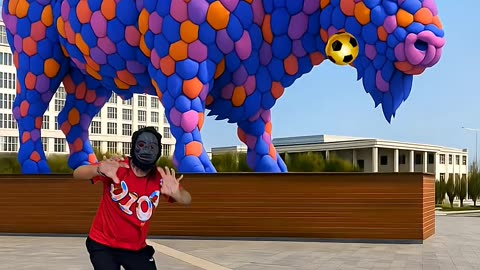 He kick the ballon ....the bull pop up
